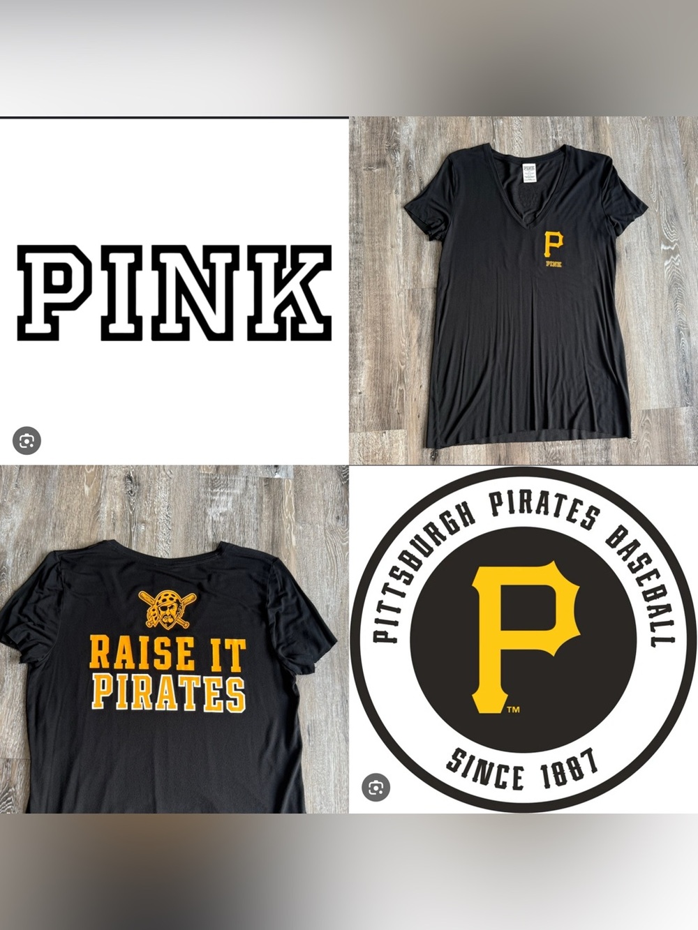 🧸 PINK Victoria's Secret | Black & Gold Pittsburgh Pirates V-Neck Tee